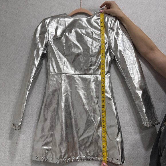 AMYLYNN Dress Womens Small Silver Metallic Long Sleeve Mini Zipper Party Modern - Picture 4 of 11